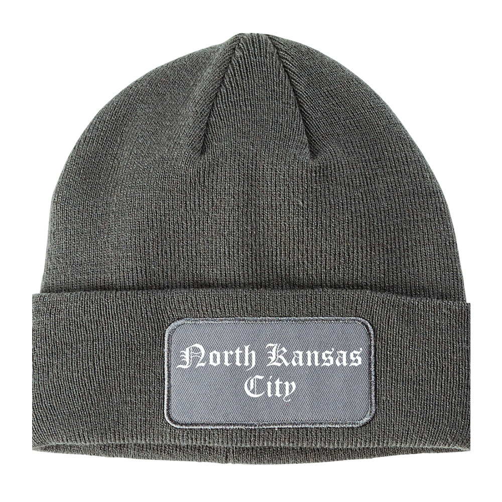 North Kansas City Missouri MO Old English Mens Knit Beanie Hat Cap Grey