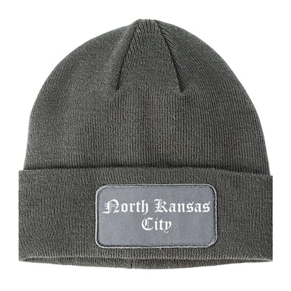 North Kansas City Missouri MO Old English Mens Knit Beanie Hat Cap Grey