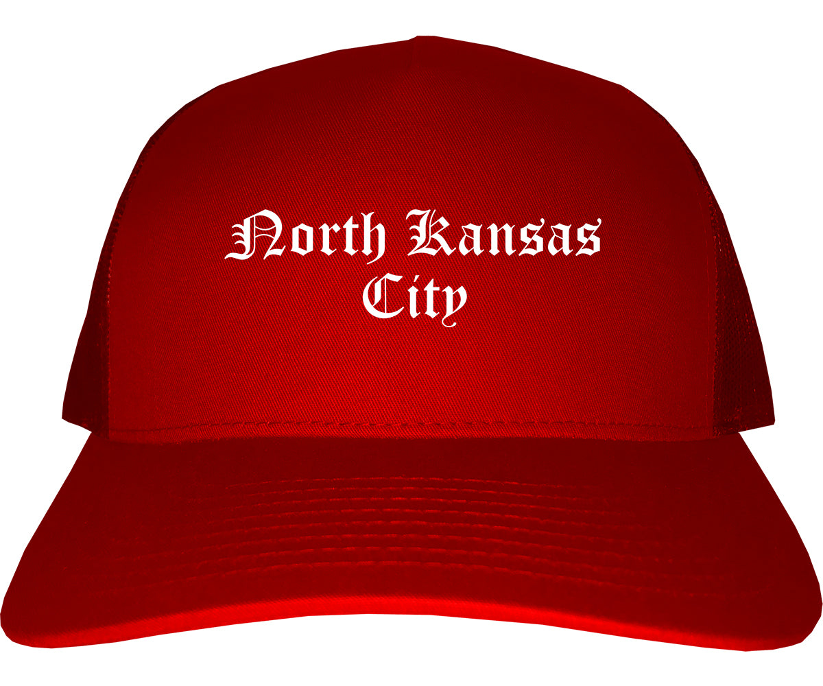 North Kansas City Missouri MO Old English Mens Trucker Hat Cap Red