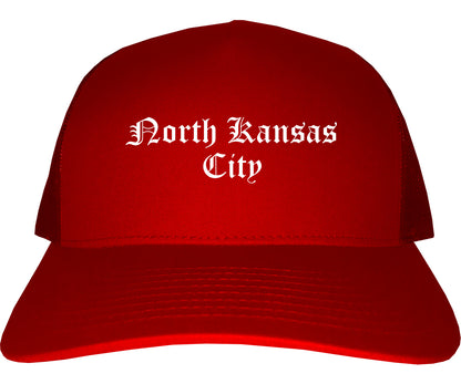 North Kansas City Missouri MO Old English Mens Trucker Hat Cap Red