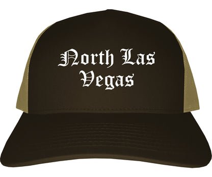 North Las Vegas Nevada NV Old English Mens Trucker Hat Cap Brown