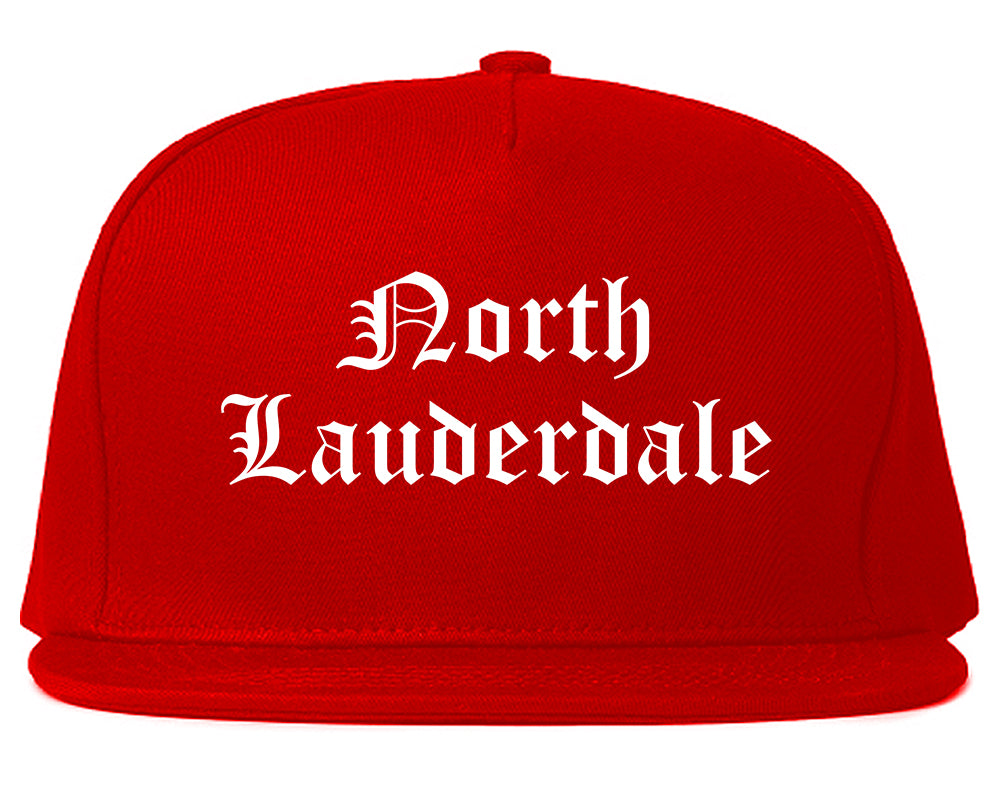 North Lauderdale Florida FL Old English Mens Snapback Hat Red