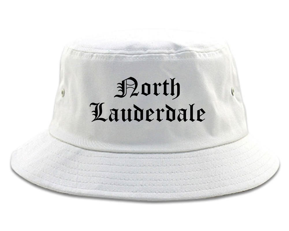 North Lauderdale Florida FL Old English Mens Bucket Hat White