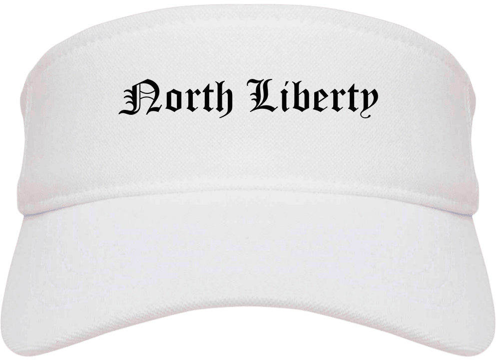 North Liberty Iowa IA Old English Mens Visor Cap Hat White
