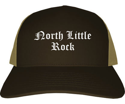 North Little Rock Arkansas AR Old English Mens Trucker Hat Cap Brown
