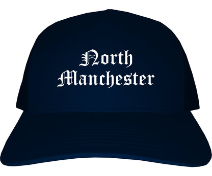 North Manchester Indiana IN Old English Mens Trucker Hat Cap Navy Blue