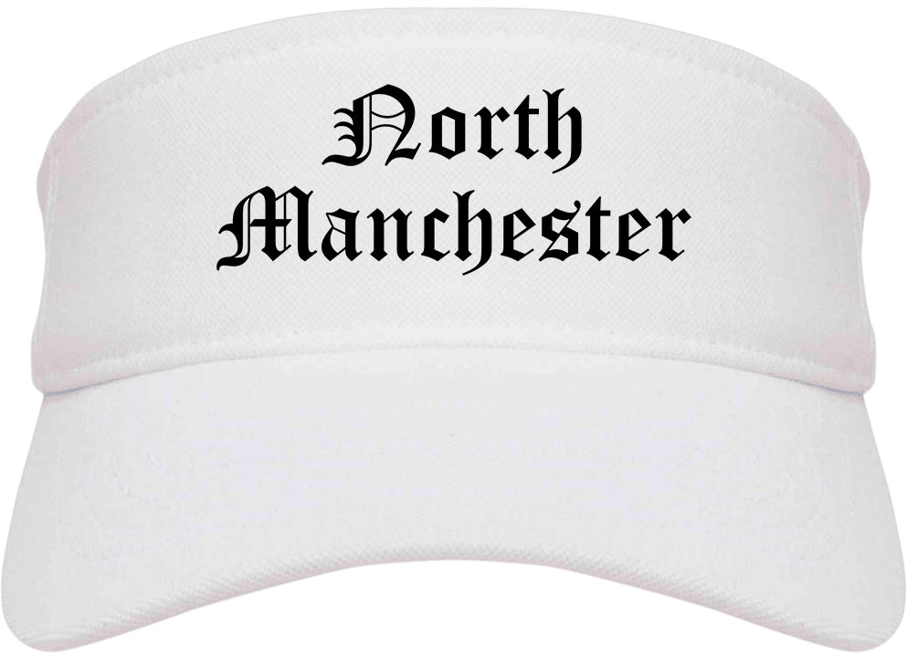 North Manchester Indiana IN Old English Mens Visor Cap Hat White