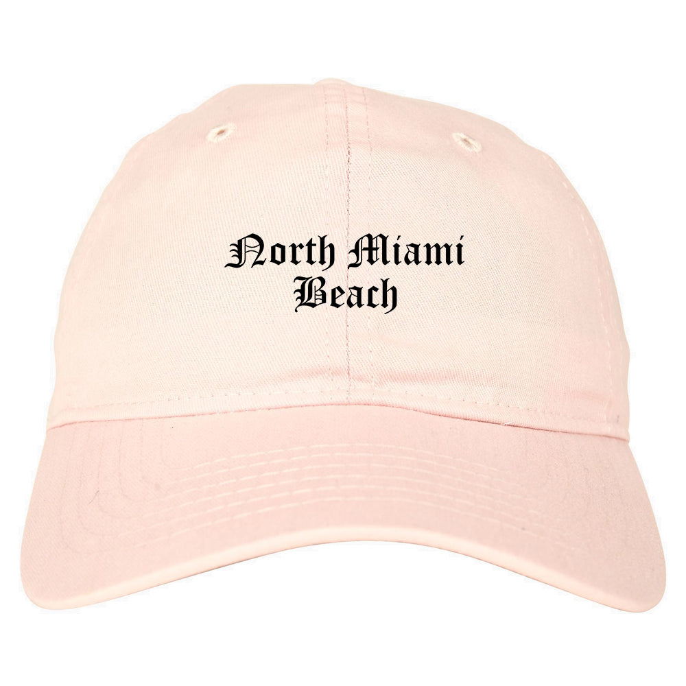 North Miami Beach Florida FL Old English Mens Dad Hat Baseball Cap Pink