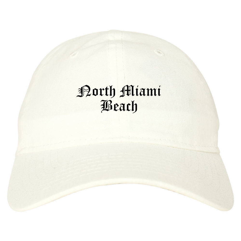 North Miami Beach Florida FL Old English Mens Dad Hat Baseball Cap White