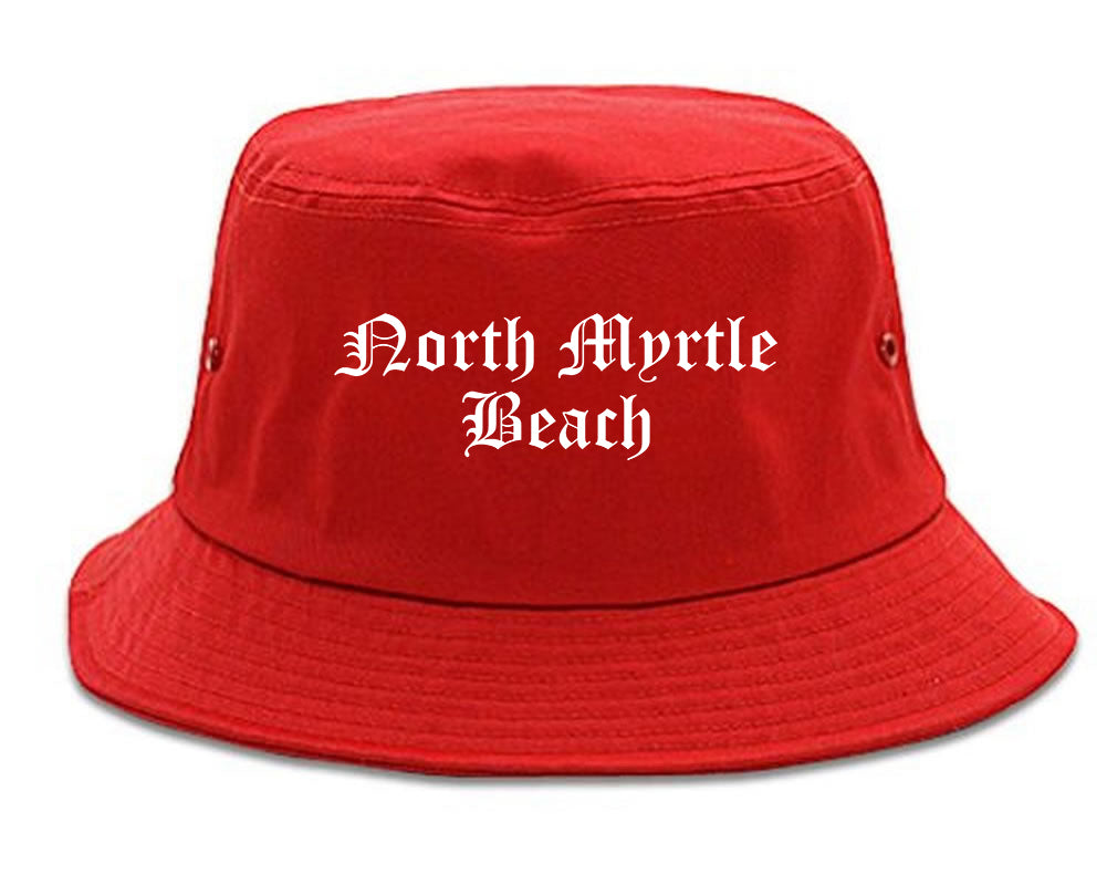 North Myrtle Beach South Carolina SC Old English Mens Bucket Hat Red
