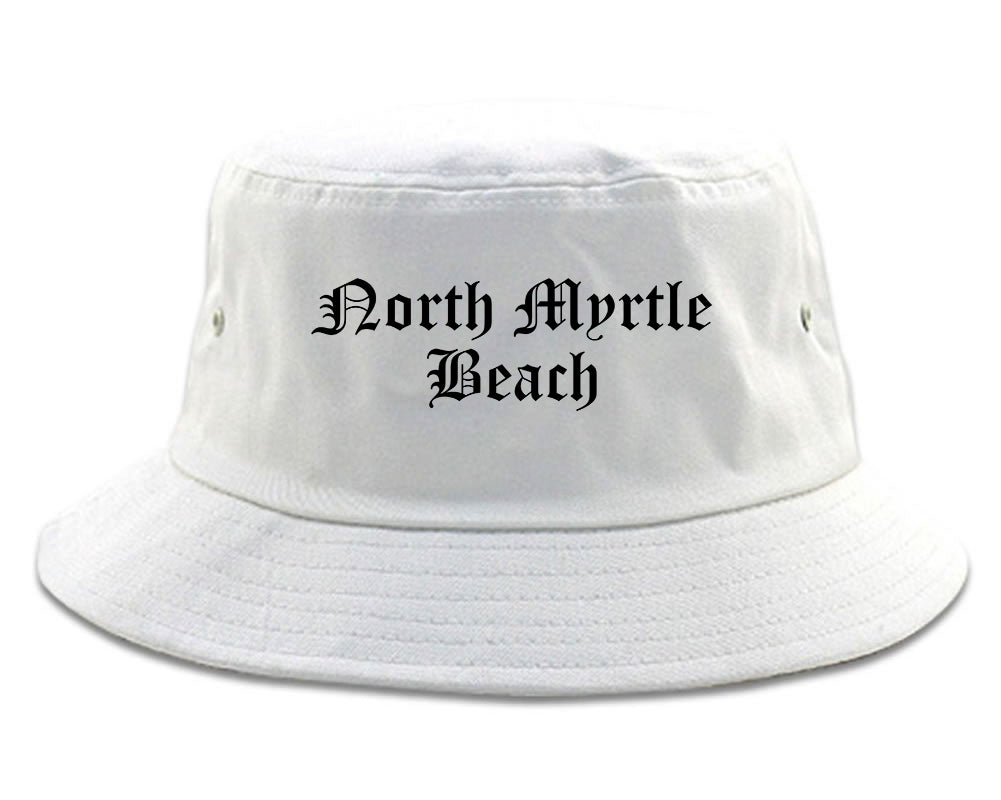 North Myrtle Beach South Carolina SC Old English Mens Bucket Hat White