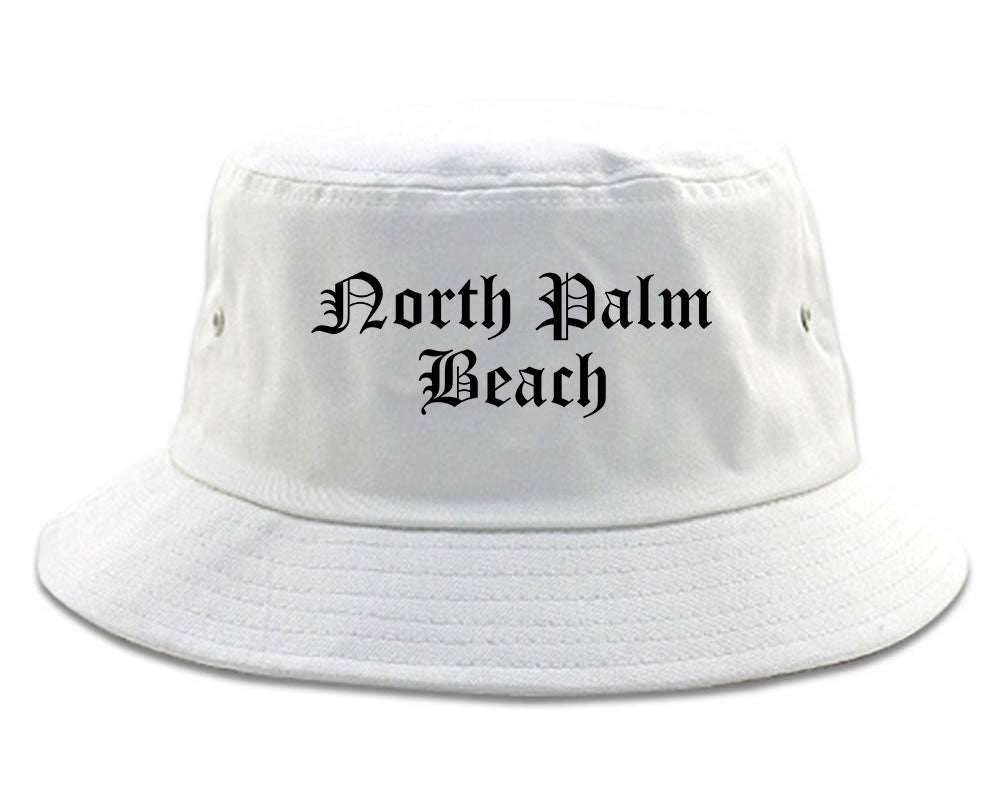 North Palm Beach Florida FL Old English Mens Bucket Hat White