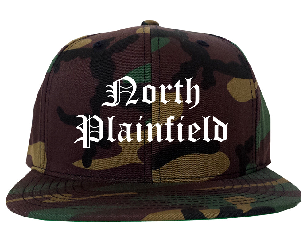 North Plainfield New Jersey NJ Old English Mens Snapback Hat Army Camo