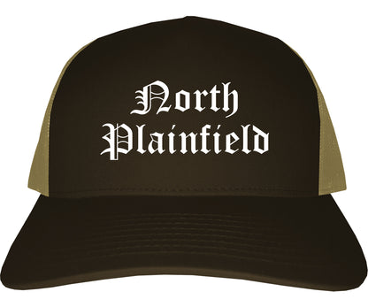 North Plainfield New Jersey NJ Old English Mens Trucker Hat Cap Brown