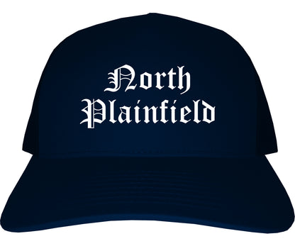 North Plainfield New Jersey NJ Old English Mens Trucker Hat Cap Navy Blue