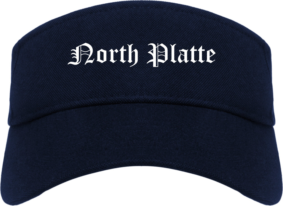 North Platte Nebraska NE Old English Mens Visor Cap Hat Navy Blue