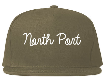North Port Florida FL Script Mens Snapback Hat Grey