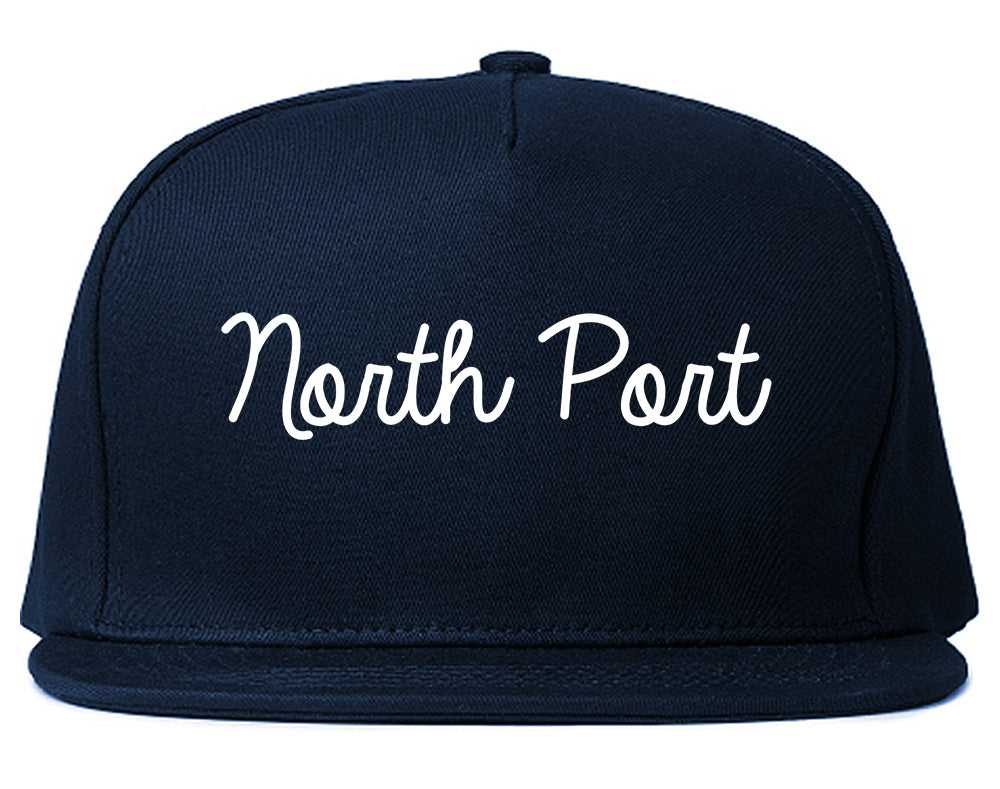 North Port Florida FL Script Mens Snapback Hat Navy Blue