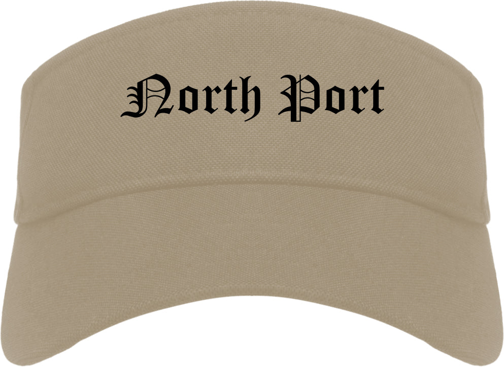 North Port Florida FL Old English Mens Visor Cap Hat Khaki
