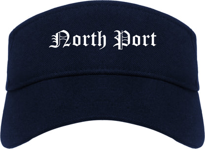 North Port Florida FL Old English Mens Visor Cap Hat Navy Blue