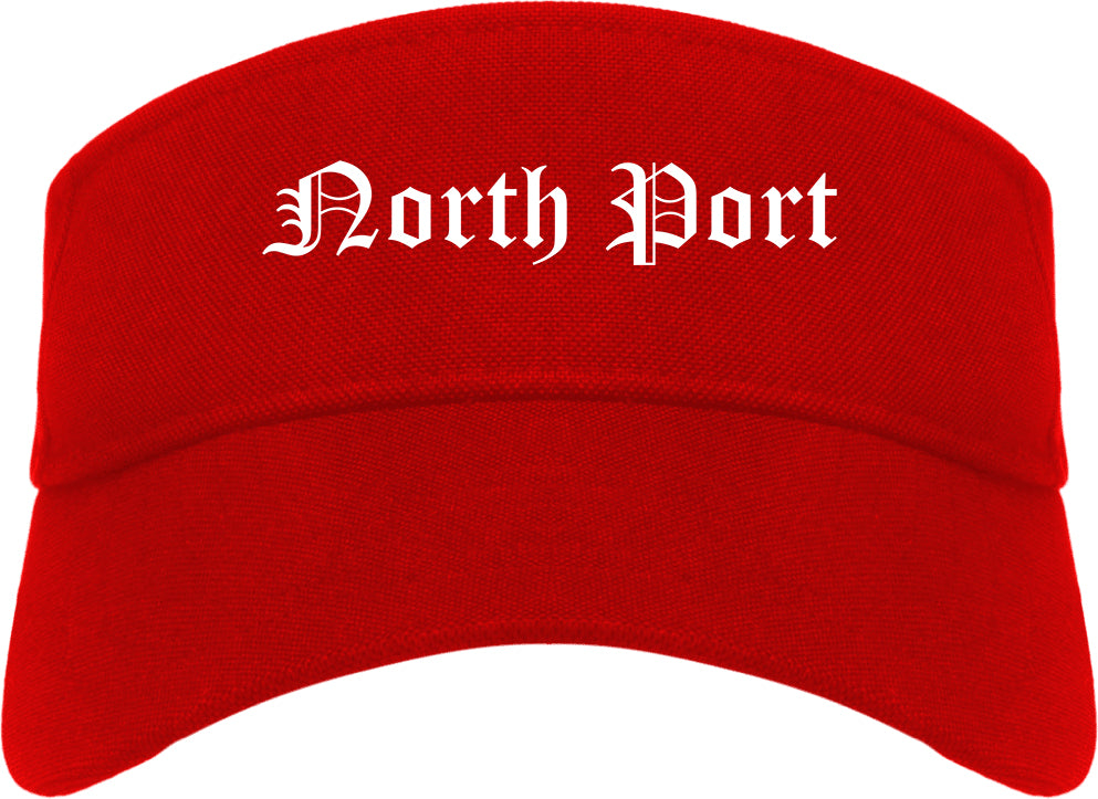 North Port Florida FL Old English Mens Visor Cap Hat Red
