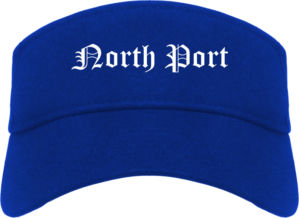North Port Florida FL Old English Mens Visor Cap Hat Royal Blue