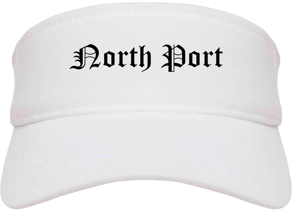 North Port Florida FL Old English Mens Visor Cap Hat White