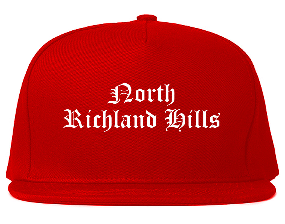 North Richland Hills Texas TX Old English Mens Snapback Hat Red