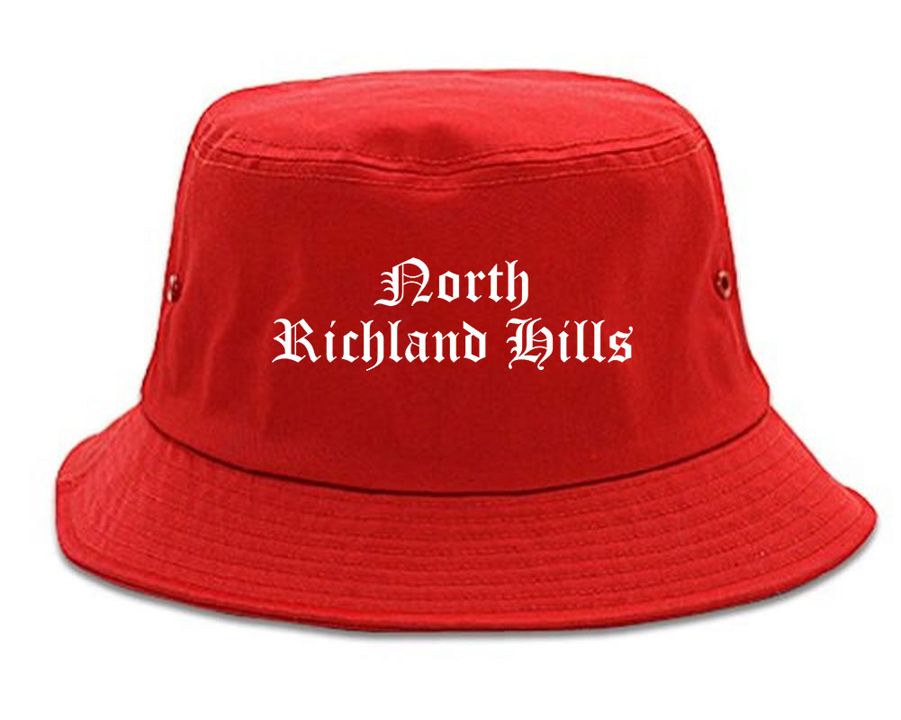 North Richland Hills Texas TX Old English Mens Bucket Hat Red