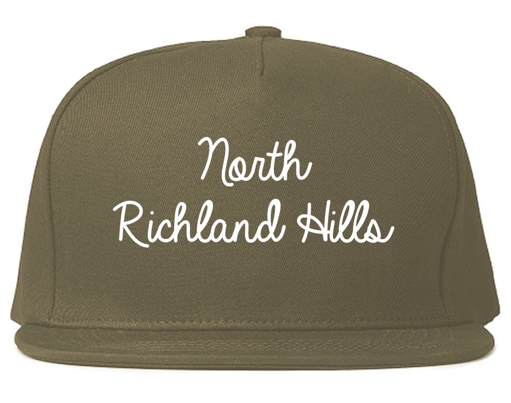 North Richland Hills Texas TX Script Mens Snapback Hat Grey