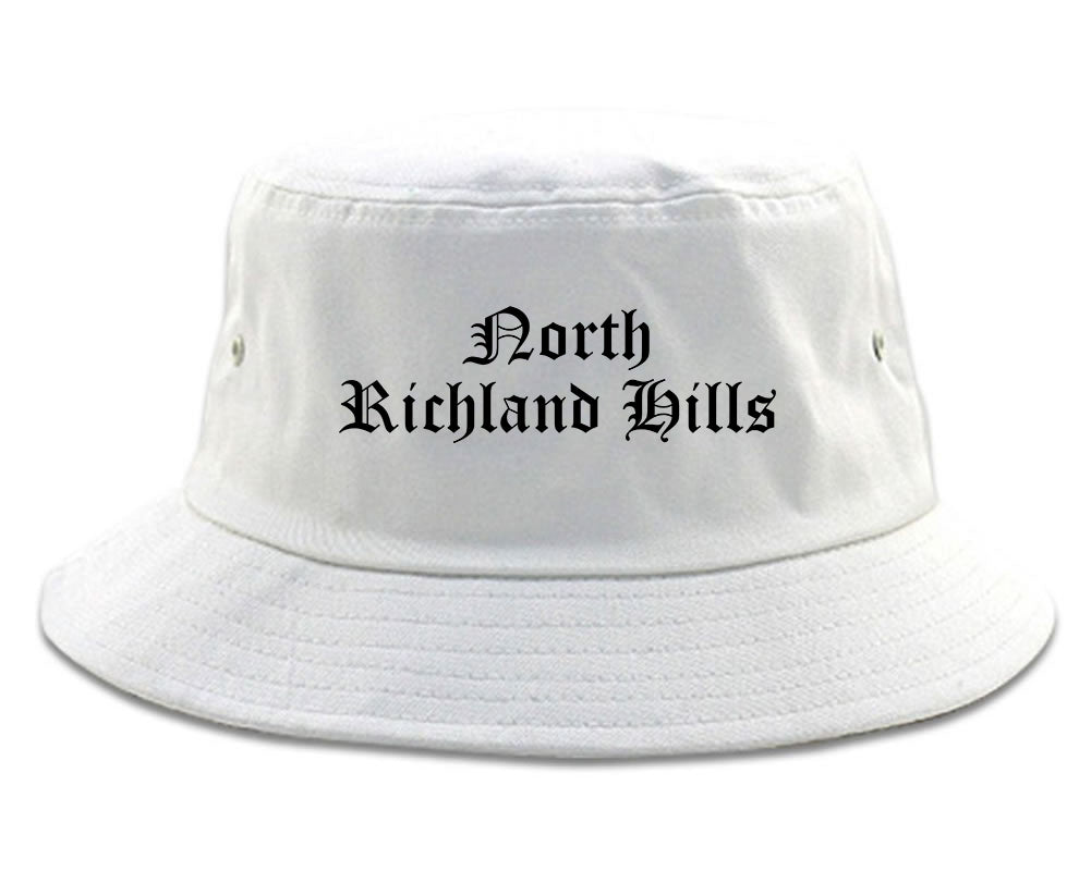 North Richland Hills Texas TX Old English Mens Bucket Hat White