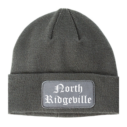 North Ridgeville Ohio OH Old English Mens Knit Beanie Hat Cap Grey
