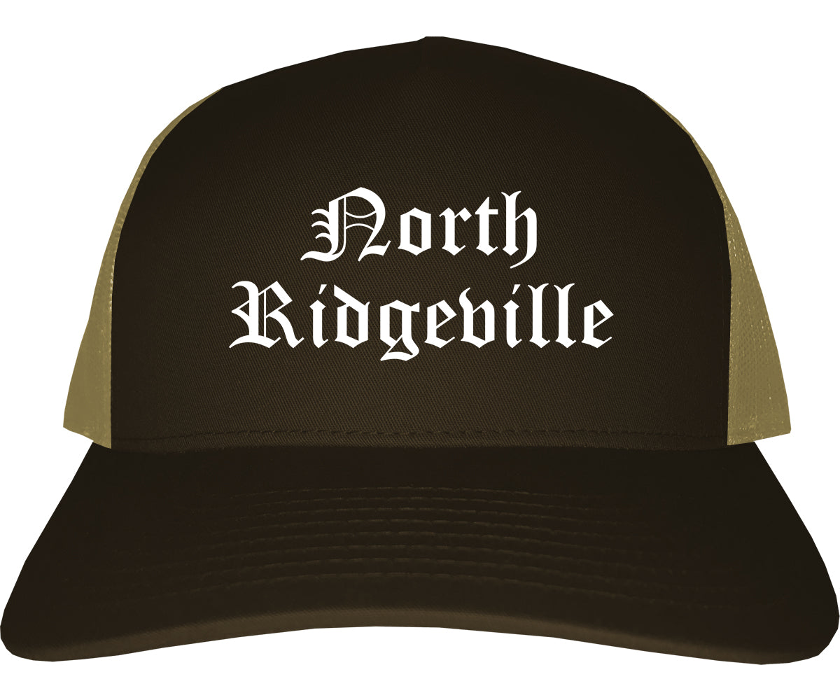 North Ridgeville Ohio OH Old English Mens Trucker Hat Cap Brown