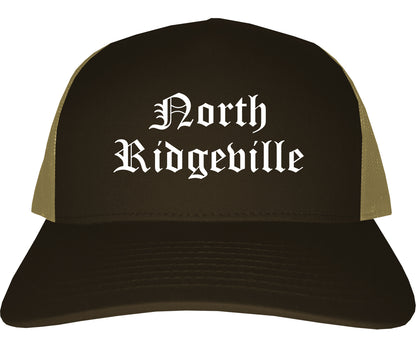 North Ridgeville Ohio OH Old English Mens Trucker Hat Cap Brown