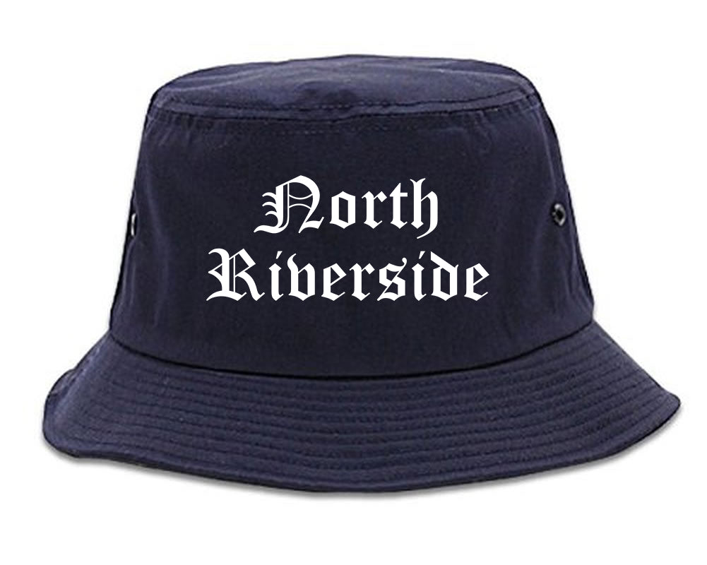 North Riverside Illinois IL Old English Mens Bucket Hat Navy Blue