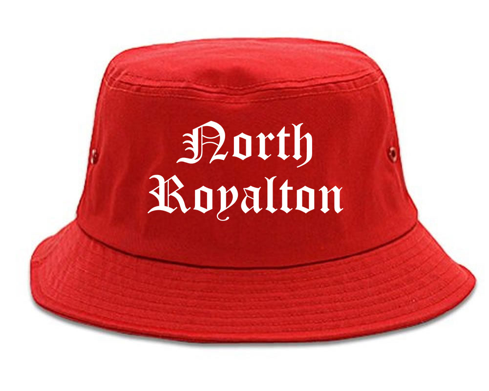 North Royalton Ohio OH Old English Mens Bucket Hat Red
