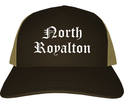 North Royalton Ohio OH Old English Mens Trucker Hat Cap Brown