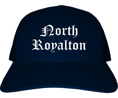 North Royalton Ohio OH Old English Mens Trucker Hat Cap Navy Blue