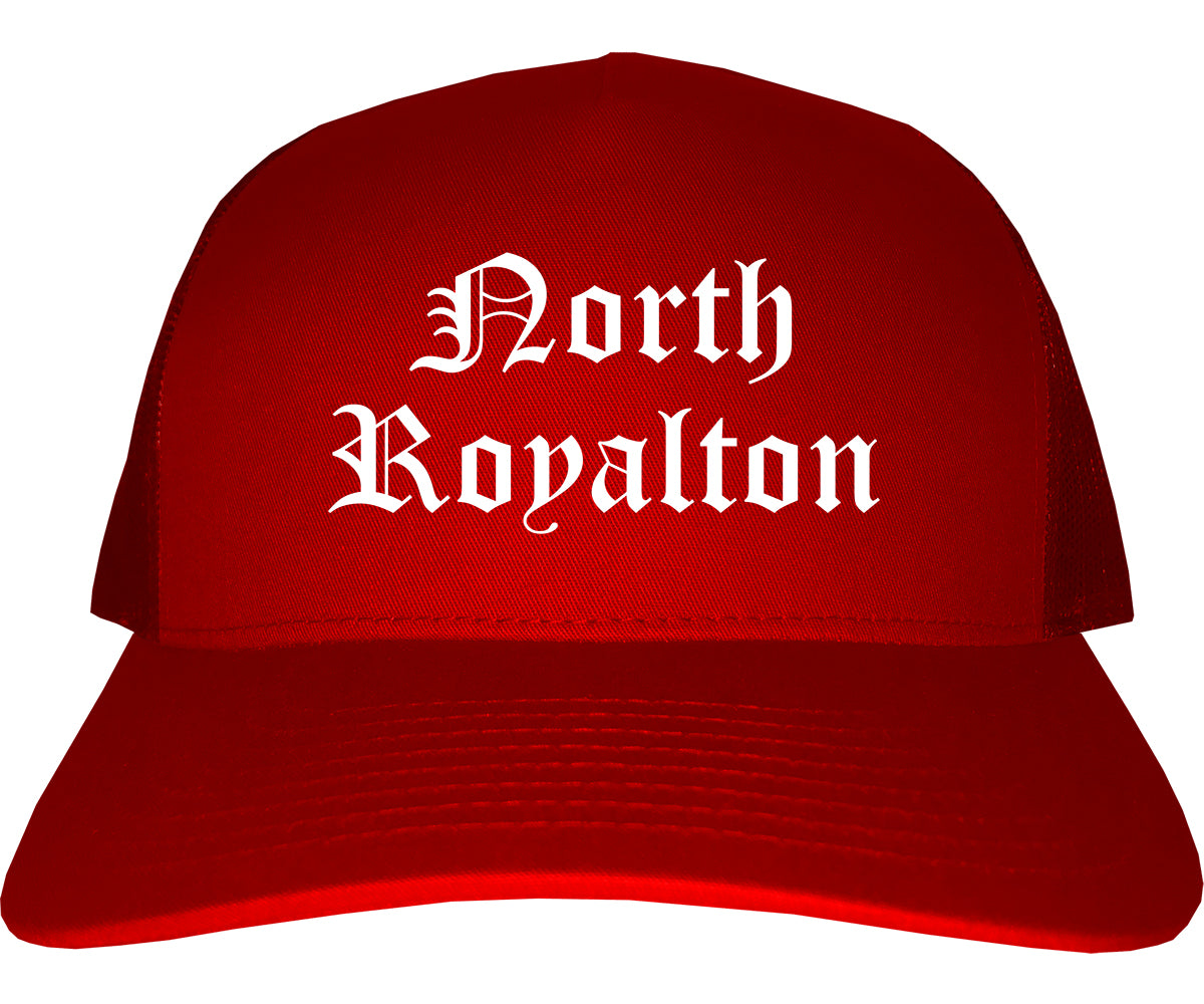North Royalton Ohio OH Old English Mens Trucker Hat Cap Red