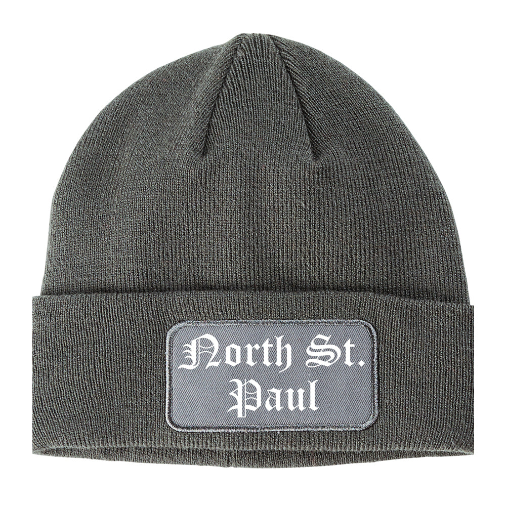 North St. Paul Minnesota MN Old English Mens Knit Beanie Hat Cap Grey