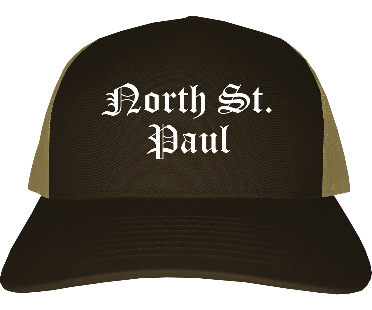North St. Paul Minnesota MN Old English Mens Trucker Hat Cap Brown