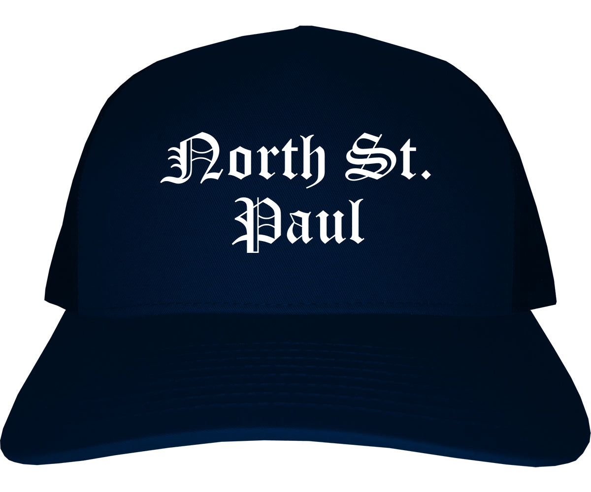 North St. Paul Minnesota MN Old English Mens Trucker Hat Cap Navy Blue