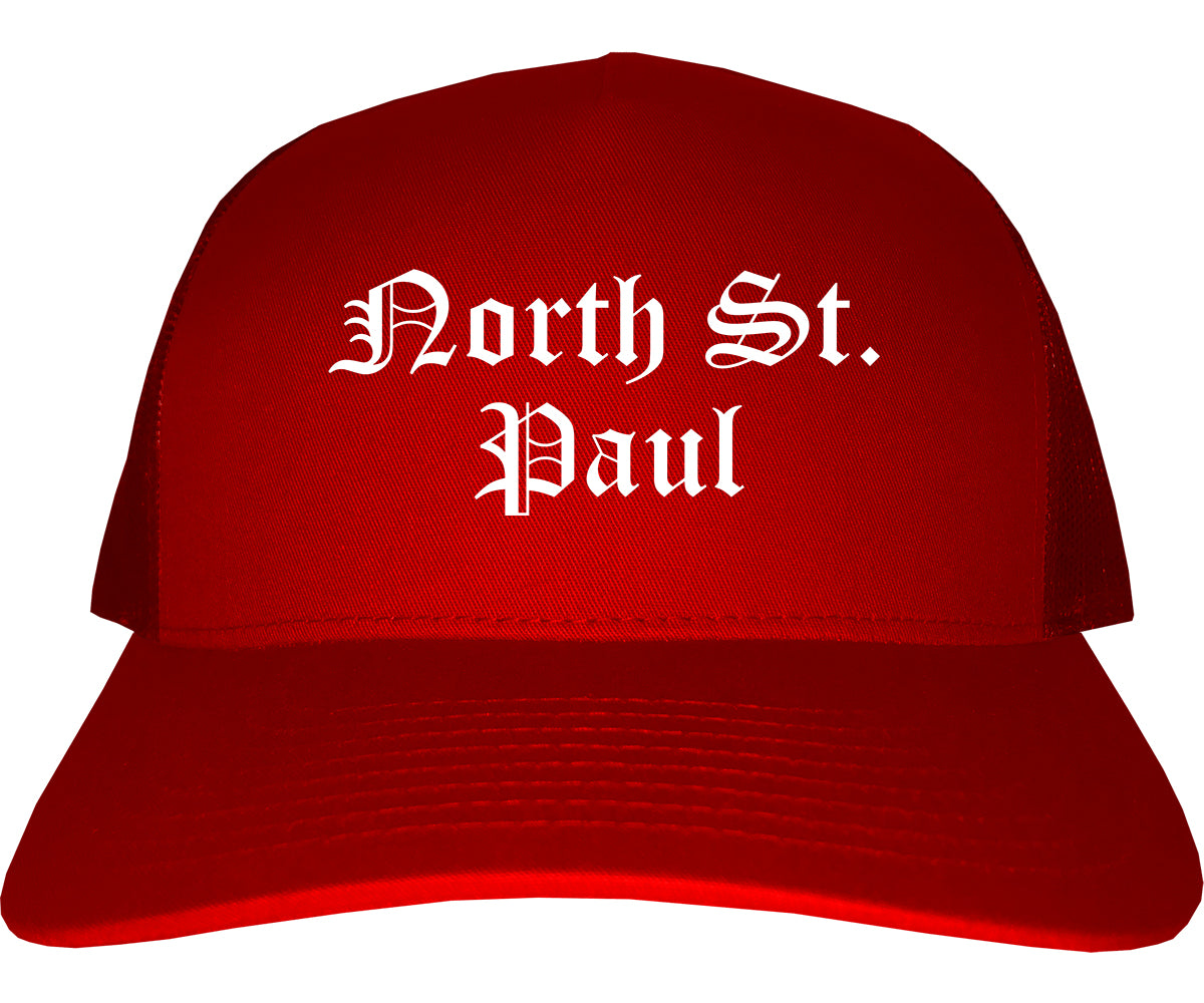 North St. Paul Minnesota MN Old English Mens Trucker Hat Cap Red