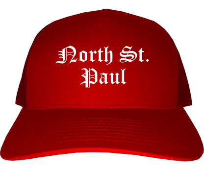 North St. Paul Minnesota MN Old English Mens Trucker Hat Cap Red