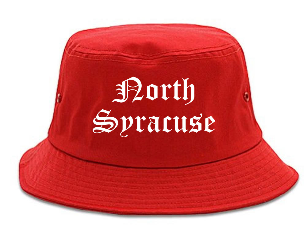 North Syracuse New York NY Old English Mens Bucket Hat Red