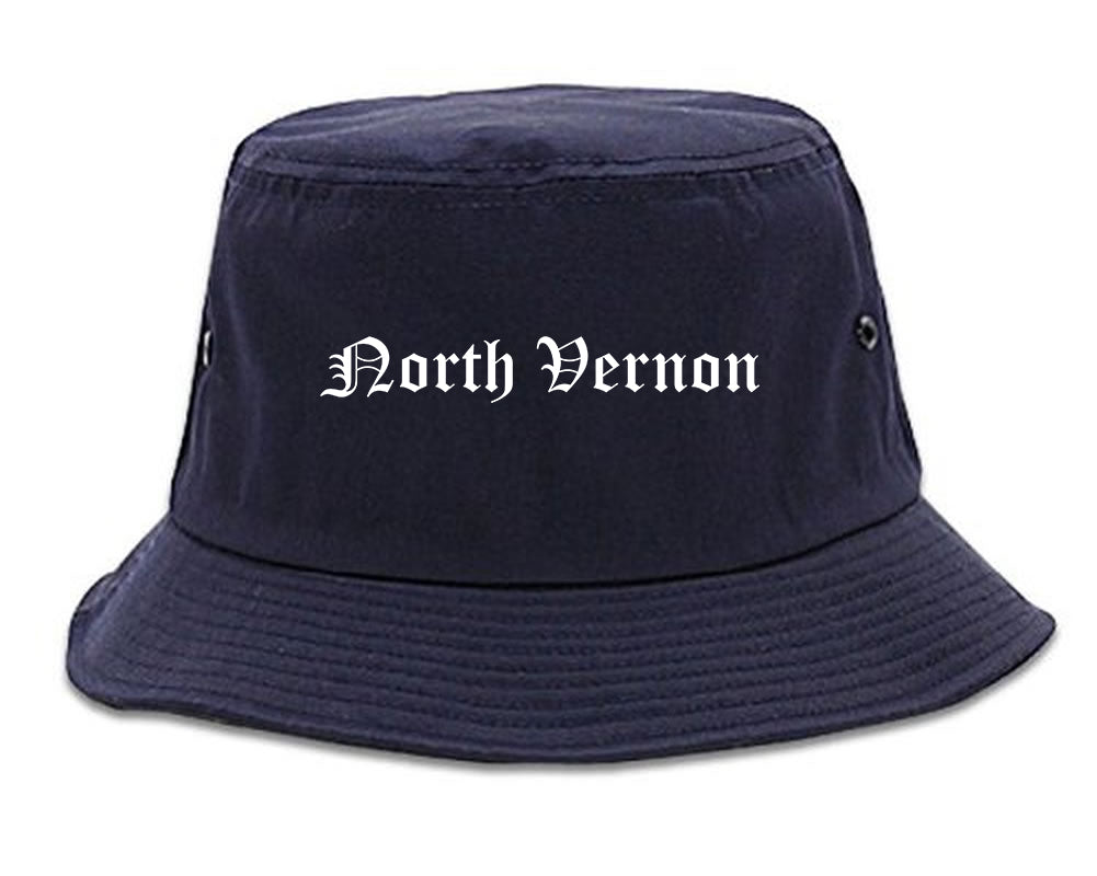 North Vernon Indiana IN Old English Mens Bucket Hat Navy Blue