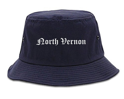North Vernon Indiana IN Old English Mens Bucket Hat Navy Blue