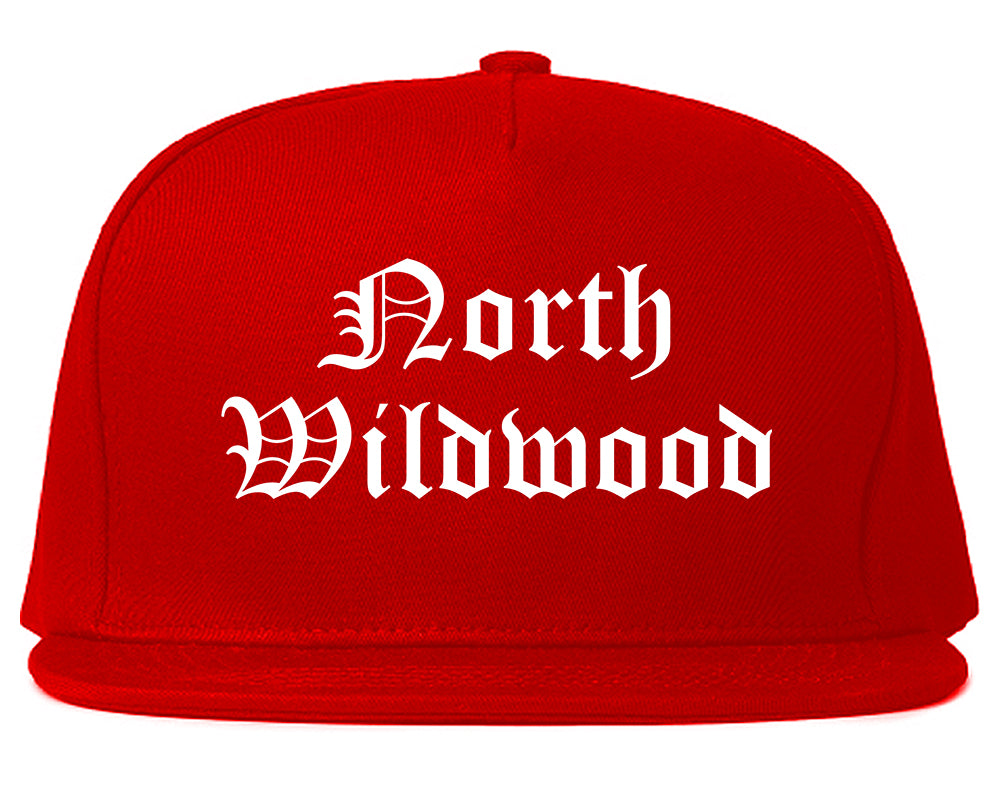 North Wildwood New Jersey NJ Old English Mens Snapback Hat Red