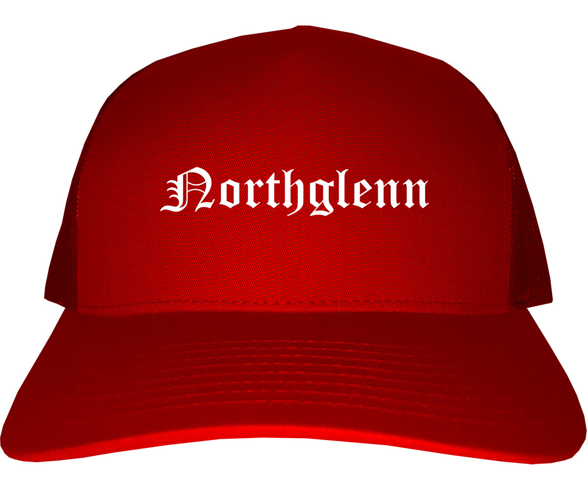 Northglenn Colorado CO Old English Mens Trucker Hat Cap Red
