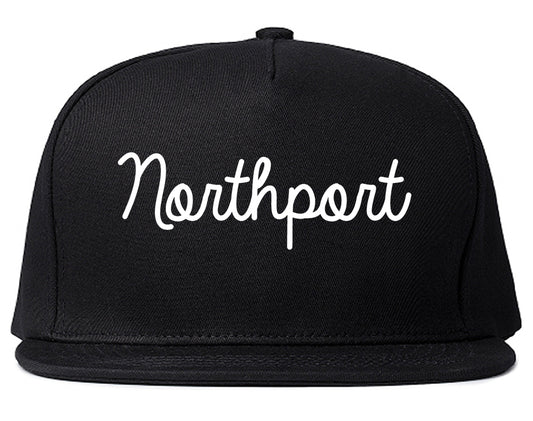 Northport New York NY Script Mens Snapback Hat Black